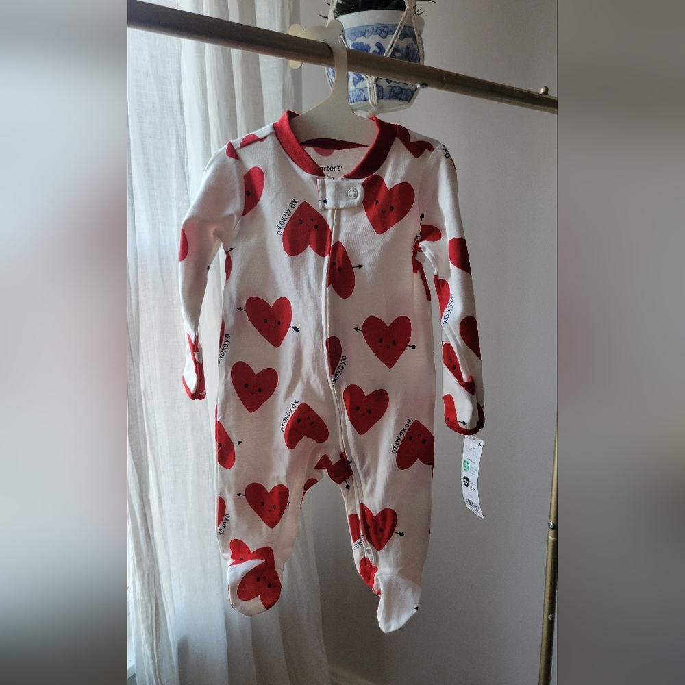 Carter's White and Red Heart Kids Footie